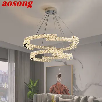 Модерен кристална окачен лампа AOSONG с кръгла форма, пръстени, led творчески осветителни тела, интериор с полилеи за всекидневна трапезарията на хотела, осветление