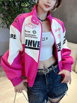 2023 Пролетно-есенен дамски яке-бомбер с висока яка, свободни мотоциклетни якета, бельо свободно корейското основно палто с цип за жени