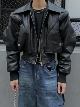 Mauroicardi, пролетно-есенна готина водоустойчива черно яке от изкуствена кожа, мъжки наплечники джоб с дълъг ръкав, луксозен дизайнерски Дрехи