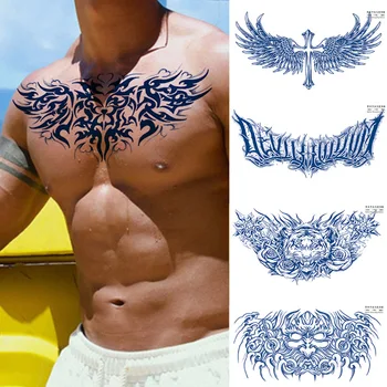 Сини големи стикери с татуировки на ръката, гърдите, устойчив сок, водоустойчив временни татуировки за мъже, боди арт, фалшива татуировка 