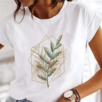 Дамски модни лятна тениска с принтом Растения и цветя, Облекла в стил 90-те, Топ с къс ръкав, Базова тениска с изображение, Тениска Оверсайз