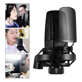 Записывающий микрофон TAKSTAR TAK35 Кондензаторен кардиоидный микрофон с метален амортизатором на ветровом стъкло за професионално караоке с вокали на живо