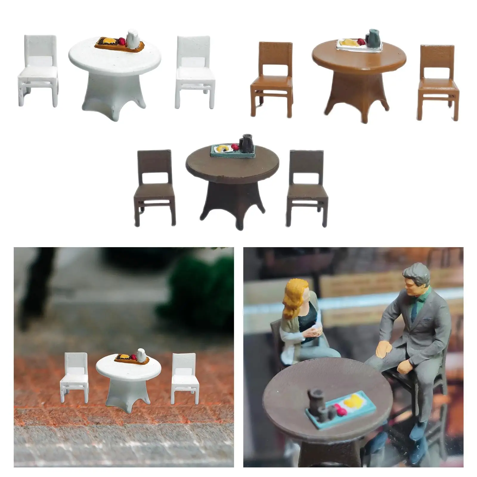 3 предмет, ръчно рисувани, модел на маса и стол 1/64 с тава за хранене, влакове, архитектурно оформление от пясък, за украса на масата в миниатюра