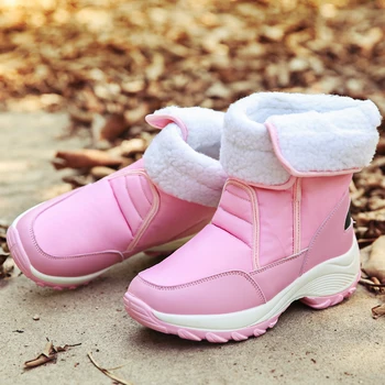 Розови улични дамски зимни обувки на платформа, непромокаеми високи зимни обувки, дамски плюшени ботильоны за жени, botines trekking mujer