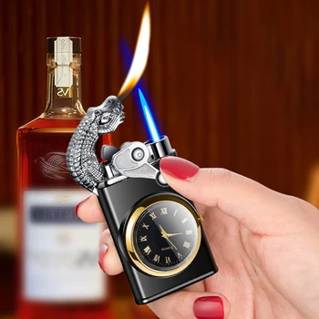 2023 Нова часова запалка директно от син пламък, двойна огнен пояс, циферблат, надуваеми запалка, мъжки инструменти, аксесоари за пушачи