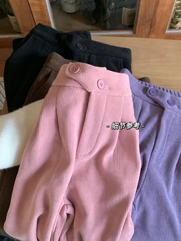 Розови вельветовые плътни ежедневни панталони женски 2022, есен-зима, нови прави панталони с висока талия, универсални широки панталони пълна дължина