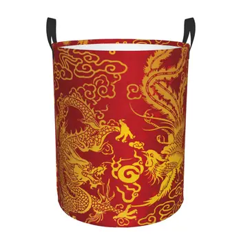 Сгъваема Кошница за дрехи Дракон, Феникс в класически китайски изкуството Кофа за съхранение на мръсни дрехи Wardrobe Органайзер за дрехи Кошница