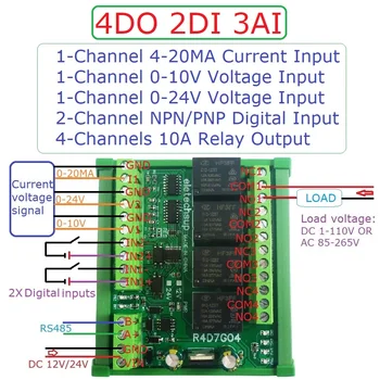 4DO 2DI 3AI RS485 Modbus RTU Многофункционален Релеен Модул 