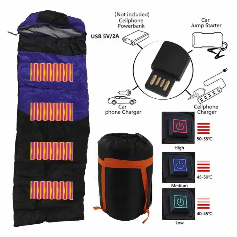 210x75 см, електрически спален чувал с подгряване, памук, термоспальный чанта с USB-топъл, удароустойчив за нощуване на открито