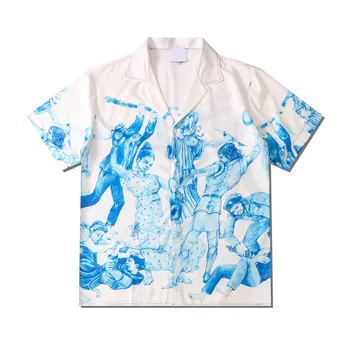 Градинска риза с къси ръкави в стил харадзюку, лятна плажна риза в хавайски стил за парти, дамски топ с шарени y2k и рисованным портрет топ в тропически стил