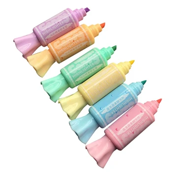 6 бр./опаковане. мини под формата на бонбони, цветни флуоресцентно мастило, писалка с двоен край за ученици, детски канцеларски материали за рисуване JIAN