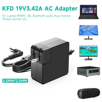 KFD 19V3.42A 65 W 5,5×2,5 мм Адаптер, Зарядно За лаптоп ASUS X401A X550C A450C Y481 X501LA X551C V85 X555 A52F ADP-65DW Мощност