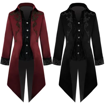 Мъжко яке в стил steampunk в готически стил с дълъг ръкав на вельветовых копчета, ретро из фрак, смокинг, униформи за партита, Тренчи на Хелоуин, палто