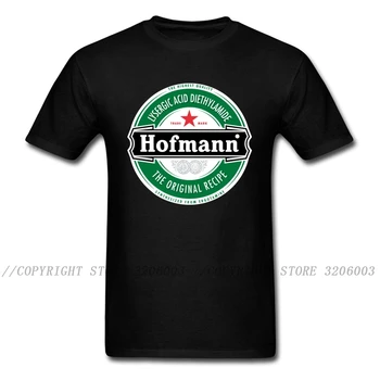 100% Памук, черна тениска с етикет от бира Хофман LSD, мъжки t-shirt, качествен памук, не избледняват, тениски с цифрово принтом с анимационни герои