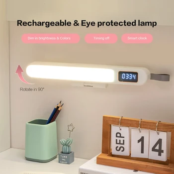 Акумулаторна светодиодна лампа за четене Настолна лампа с часовник 3 цветови режим на Плавно спиране на тока Защита на очите Дистанционно управление Магнитни лампи