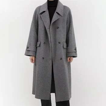 Офис дамски палта от 100% естествена вълна, женски модерен дълъг тренч, дамски елегантни връхни дрехи, зимни, пролетни якета оверсайз CZ3863
