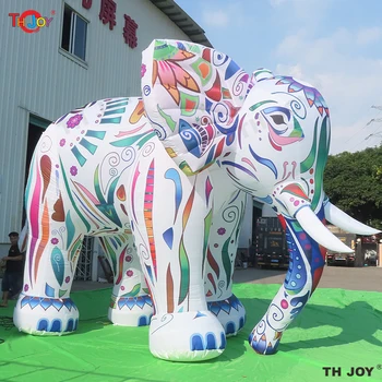 Безплатна доставка по въздух, гигантски 3 м 4 м, 5 м височина, цветен надуваем слон с led осветление, декоративна мультяшная играчка-талисман за украса