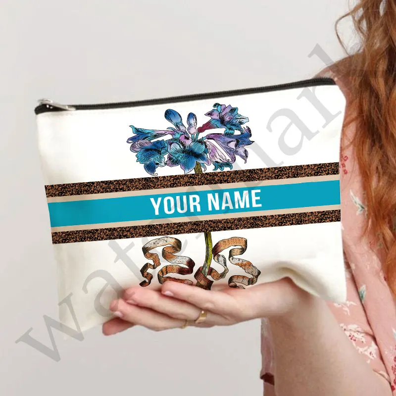Настройте име козметични чанти R Дамски косметичка за грим Дизайн, Луксозни чанти По поръчка Модерен леопардовый цвете козметични органайзер за пътуване