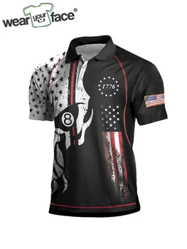 Черно-Сива риза с къси ръкави с флага на САЩ копчета, 3D принт по цялото тяло, градинска дрехи с къс ръкав, Спортни и ежедневни мъжки облекла за голф