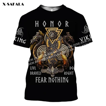 Honor Of Viking Raven Fear Nothing, Приталенная Тениска с 3D Принтом, Потници, Тениски, Мъжки Ежедневни Ризи От Млечно Влакно С Къс Ръкав И кръгло Деколте, Дишаща