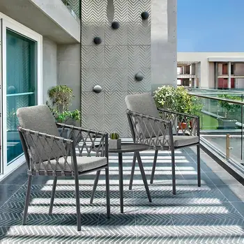Уличен ротанговый маса и стол, вътрешен двор, балкон, градина за отдих, комплект от три елемента, алуминиева тръба, комбинация столове от ратан Teslin