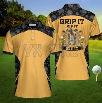 2022 Летни дамски ризи за мъже Grip It Rip It Sip It Голф Череп с 3D принтом Тениски с къс ръкав Потник camisas