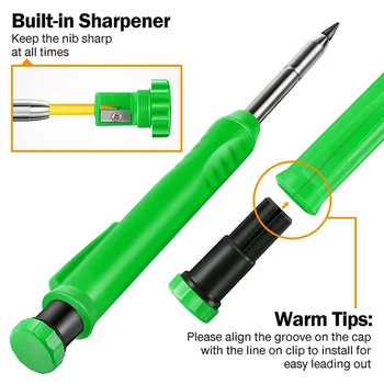 Твърди строително дърводелски молив със сменяеми грифелями и вградена острилка ви за нанасяне на дълбоки дупки Механичен молив-маркер За маркиране на дървообработващи инструменти