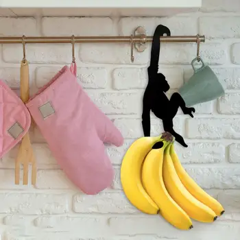 Рафтове за съхранение на банани творческа форма, Добра носеща стойка за голи куки, Антикорозионна държач за банани под шкаф, монтиран на стената кука във формата на маймуна
