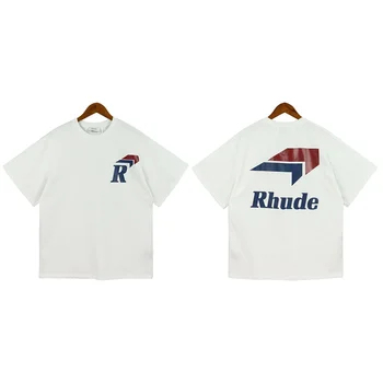 Тениска с надпис Rhude High Street с кръгло деколте, мъжки и дамски спортна риза с къси ръкави