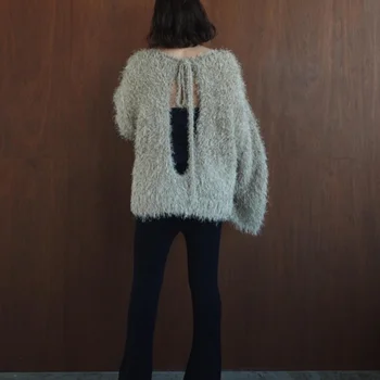 WAKUTA JAPAN Мързелив Мек топъл пуловер дантела с дълъг ръкав, монофонични вязаный пуловер, новостите на есен-зима 2023, Pull Femme
