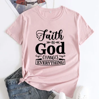 Вярата в Бог променя всичко Тениска Католическата християнска религия Тениска женска религиозна църквата на Исус тениска