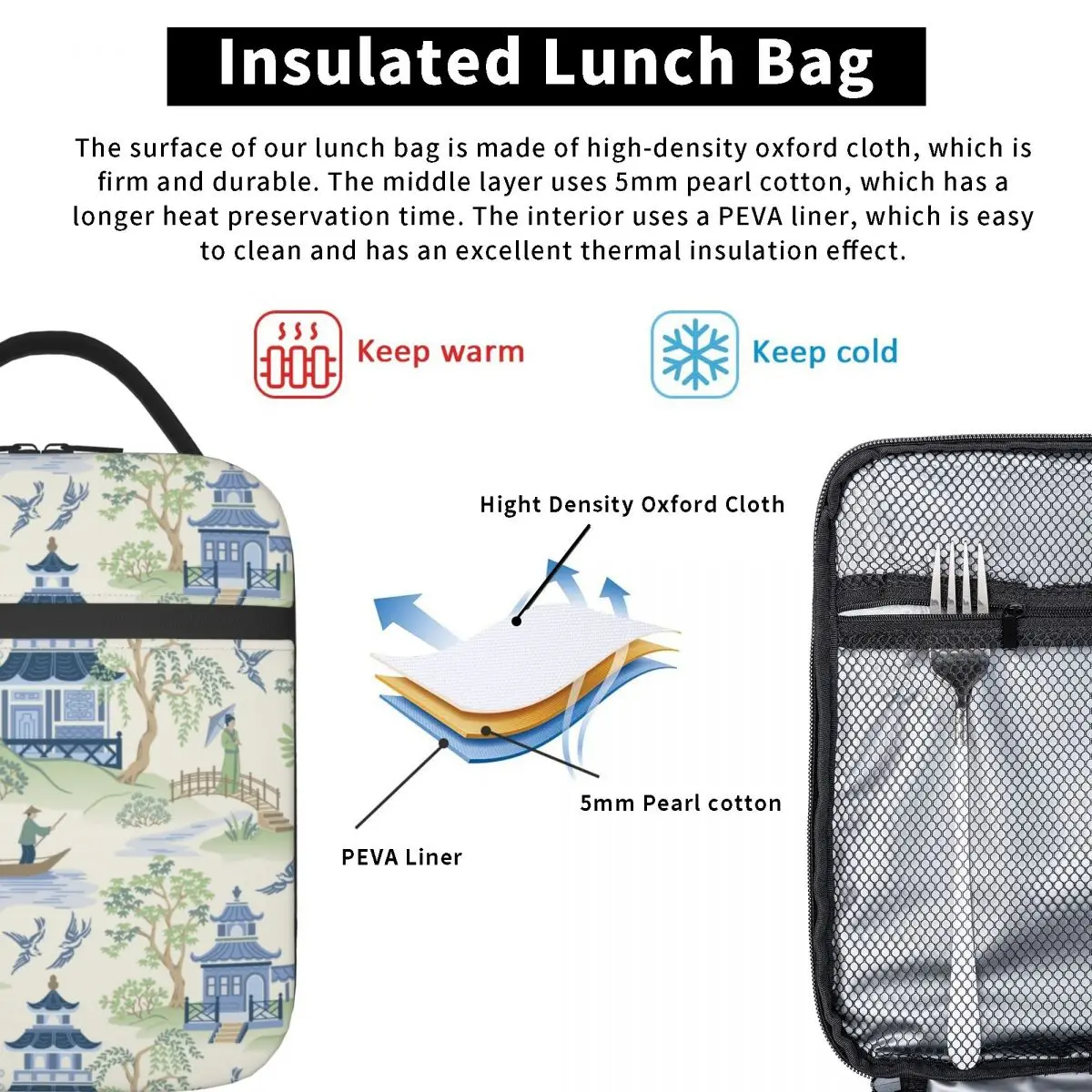 Реколта чанти за обяд в китайски стил с ивовой пагода, изолирани за училището офис, с гледката в ориенталски стил, термоохладитель, кутия за Bento, женски