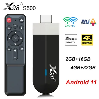 X98 S500 Android 11 TV Stick Smart TV Box Amlogic S905Y4 2G16G/4G32G AV1 4K 60fps 2,4 G 5G Двойна Wifi X98 Ключ Телеприставка
