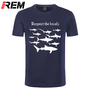 Тениска REM Respect Местните жители С участието на Акула, най-Новата Модна Мъжка Тениска, Евтини Памучни Летни Блузи с кръгло деколте