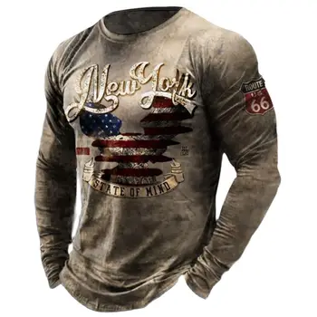2022 пролет-есен тениска с дълги ръкави и писмото принтом, мъжки ежедневни свободна дишаща тениска оверсайз 3d в американски стил