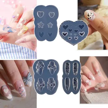 3D Силиконова форма за изрязване на нокти с лък, скъпа Форма на Пеперуда във формата на Сърце, дизайн за печат, UV-Гел, шаблони, Инструменти за маникюр 