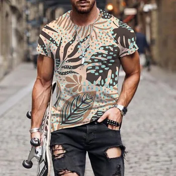 Лятна мъжка тениска с къс ръкав, цветни листа, модни градинска дрехи с 3D принтом, тениски Оверсайз, е един и същ дрехи за мъже и жени