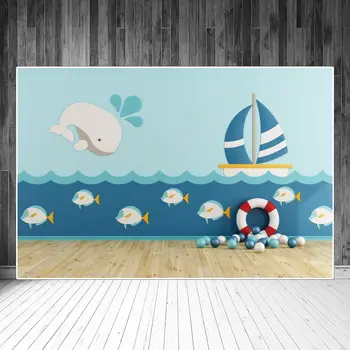 Детска стая за игри, декорации за фотография, Морска риба, боядисване с кита, спасителен кръг, Детски фонове, за снимки, подпори