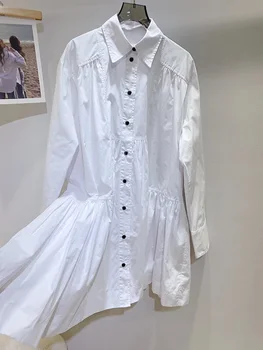 Риза, пола с ревери, однобортный дизайн, ежедневен мода 2023, летен нов стил 0325