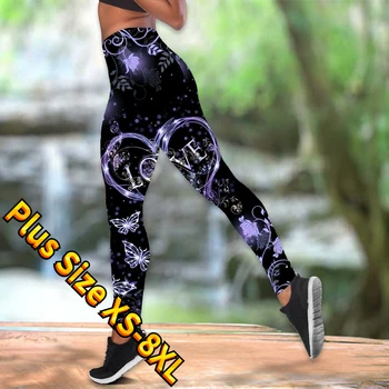 Дамски модерен панталон с принтом пеперуди, ежедневни спортни гамаши за йога и фитнес XS-8XL