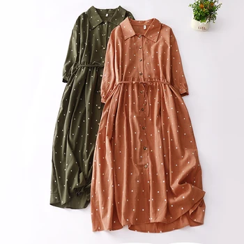 Новост 2023, Однобортное свободното си пролетно-лятна рокля-блуза с флорални принтом, женски работно рокля, Модно дамско ежедневна рокля
