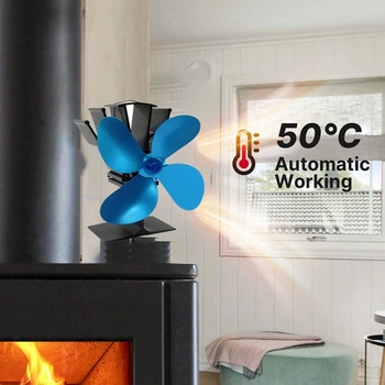 Вентилатор за разпределение на топлинна енергия 4-лопастный вентилатор за полицата фурната се Използва за изгаряне на дърва за огрев Тих високоефективен камина за топлина през Зимата