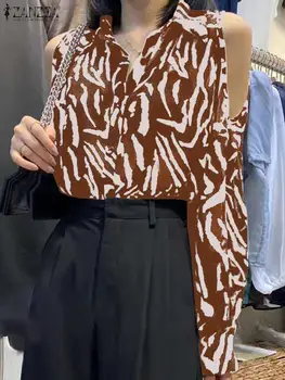 ZANZEA/ пролетно бохемската блуза с принтом зебра, Риза с открити рамене и дълъг ръкав, дамски модни празнични шифоновые върхове, Работна блуза