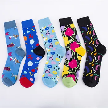 5 чифта чорапи, есенно-зимни джаджи, креативни модни чорапи, цветни памучни чорапи, мъжки чорапи големи размери