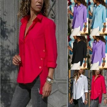 Дамски Модни Лятна тениска, Секси V-образно деколте, Обикновена Свободни Нагънат Шифоновые Блузи с дълъг ръкав, Блуза с Неправилна Форма, Плюс Размер S-5XL