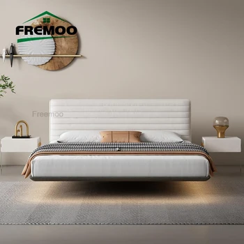 Дизайнерска спалня, кожена модерни Мебели за Дома, италиански подвесная Легло King/Queen Size, Мебели За Спалня