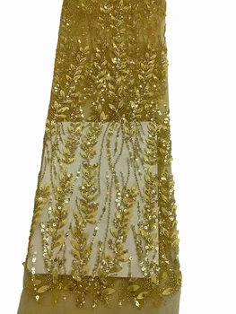 3D триизмерна апликация на плат за бродиране листата на дървото, модни дантела и пайети, мъниста, с тръба, сватбена вечерна рокля, кърпа 5 ярда