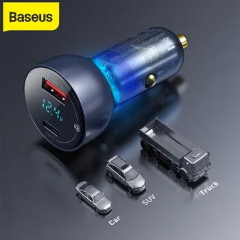 Baseus 65 W Зарядно за Кола QC + PPS Двойно-Бързо Зарядно Устройство Type C Бързо Зареждане на Мобилен Телефон, Таблет, Лаптоп Зареждане на Автоматично Зарядно Устройство Адаптер