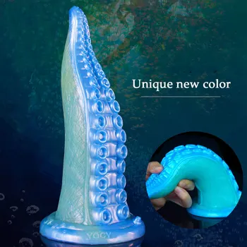 9-Инчов секс-играчка във формата на октопод, от мек силикон, имитирующая пенис с вендузата, Анален накрайник с щупальцем, Огромен вибратор за женската мастурбация