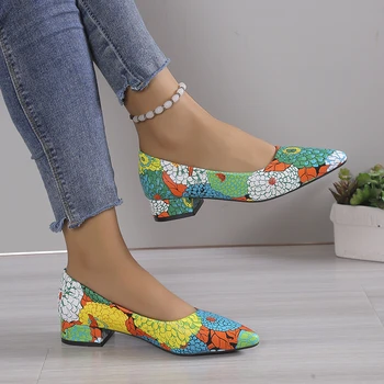 Дамски ежедневни обувки на плоска подметка от велур с цветни принтом, обувки-лодка без закопчалка, дамски обувки, удобни балет апартаменти Zapatos Mujer
